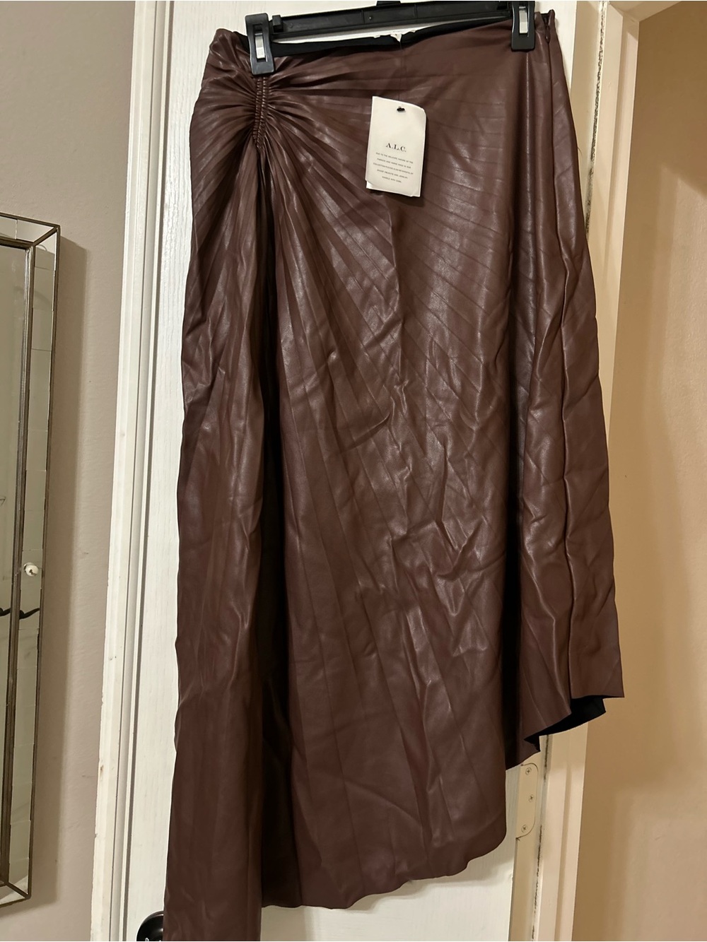 A.L.C. Asymmetrical Quilted Faux-Leather Skirt in Chocolate